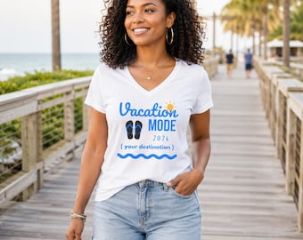 Vacation Mode flip-flops t-shirt | V-ringad t-shirt, sommarstranddesign