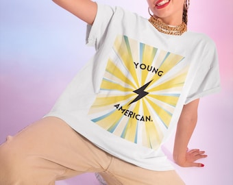 Young American lightning bolt T-Shirt | Minimal text design