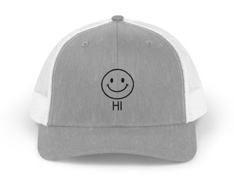 Smiley Face HI Snapback Trucker-keps | Minimalistisk broderad leendekeps