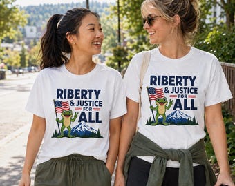 Liberty (Riberty) & Justice for All Grod-T-shirt | Amerikansk flagga, bergsdesign