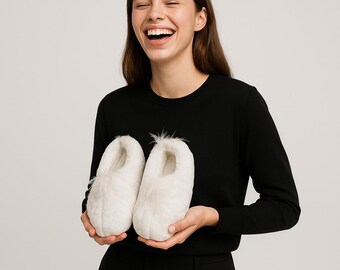 Adult White Furry Bunny Feet Slippers - Easter & Halloween Costume Accessory (One Size)