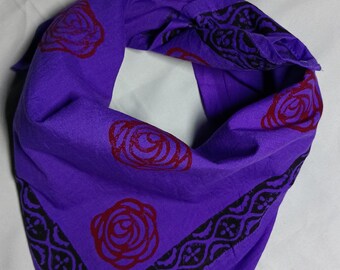 Organic Cotton Violet Hand  Block Print Bandana | Summer Bahemian Cotton Scarf | Floral Ethnic Scarf | 100 % Cotton Bandana Scarf | Bandanas