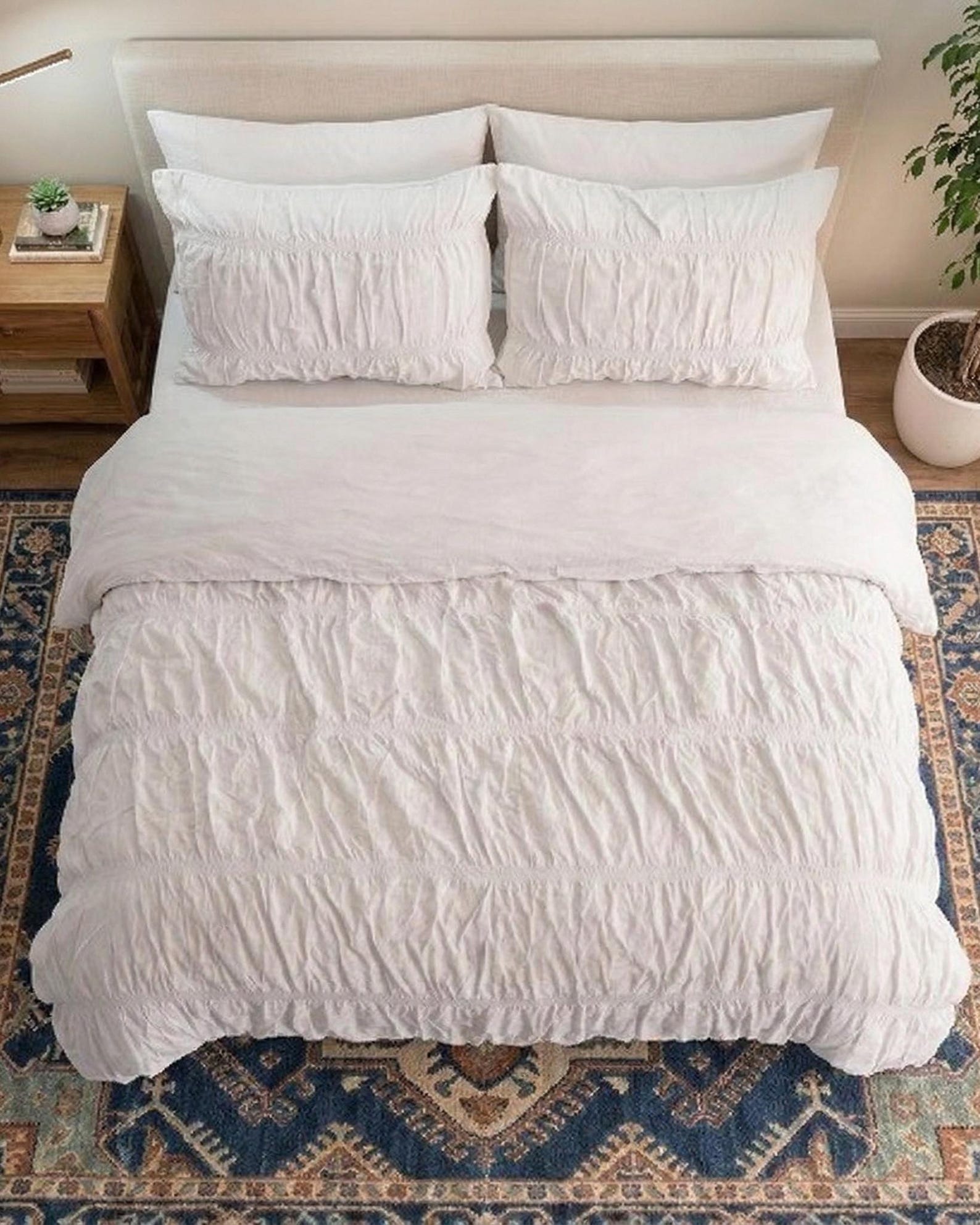 White Duvet Cover Set, Wrinkle Cotton Bedding, Ruffle Comforter Cover, Boho Bedroom Decor, Queen King Size