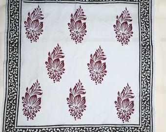 Light Blue  Hand Block Print Cotton Bandana | Boho Head Scarf | Handmade Cotton Scarf