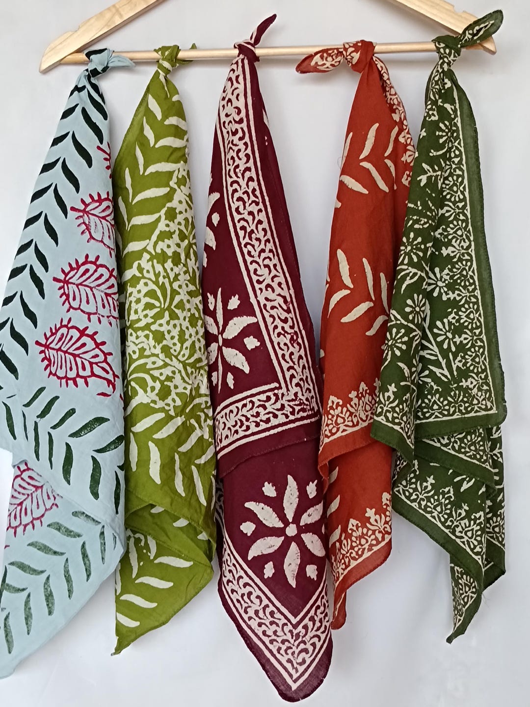 Handmade Organic Cotton Bandana Set, Block Print Paisley Scarf - Etsy
