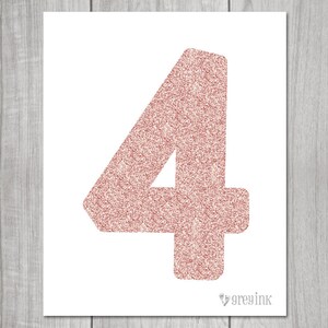 Rose Gold Glitter Number Sign - Back to School Signs - Birthday Signs - 4 - Four - 4th Grade - 4th Birthday