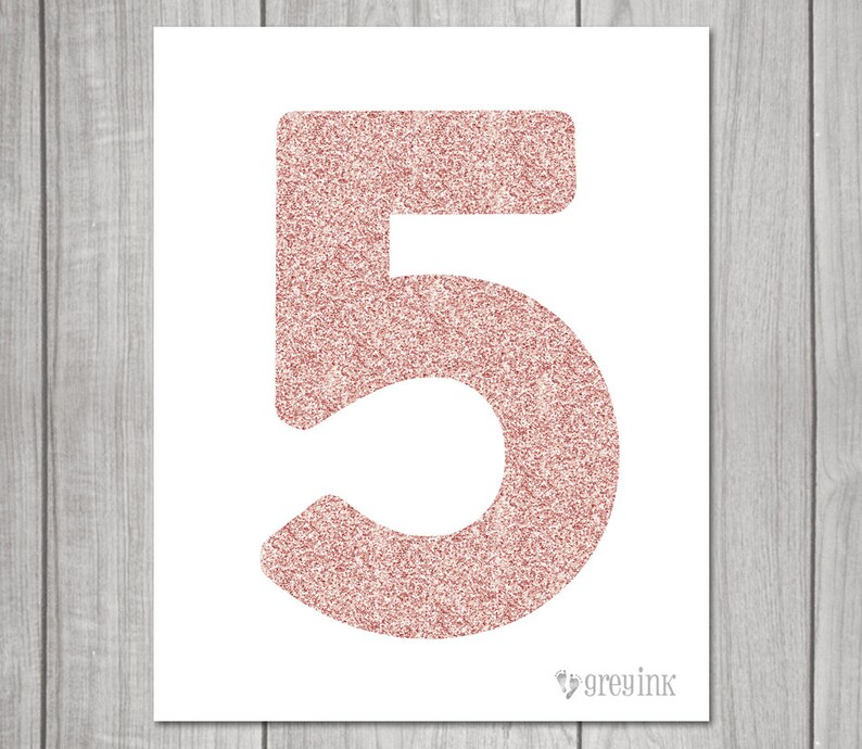 Rose Gold Glitter Number Sign Back to School Signs Birthday Signs 5 Five 5th Grade 5th Birthday image 1