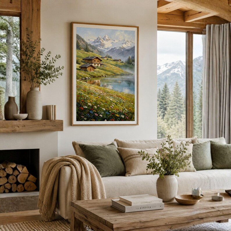 Alpine Landscape Print, Mountain Wall Art, Wildflower Meadow (digital ...