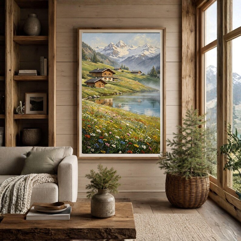 Alpine Landscape Print, Mountain Wall Art, Wildflower Meadow (digital ...