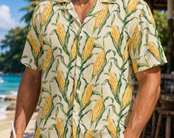Maïs Hawaiiaans shirt, Corn Aloha button-down, grappig boer cadeau voor mannen vrouwen, zomer boerderij outfit, shirt boerderij leven, cadeau boer