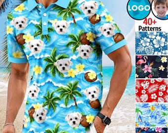 Benutzerdefiniertes Gesicht Tropisches Poloshirt, Haustierporträt-Fotopolo, Poloshirt im Hawaiia-Stil, Familiengesicht Shirt, Golf-Liebhaber-Geschenk, Geburtstagsfeier-Shirt