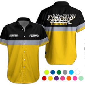 Mechanic Shirt, Custom Name Phone Mechanic Hawaii Shirt, Auto Repair Uniform, Garage Gift, Mechanic Gift, Father's Day Gift, Worak Shirt Yellow