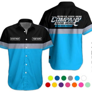Mechanic Shirt, Custom Name Phone Mechanic Hawaii Shirt, Auto Repair Uniform, Garage Gift, Mechanic Gift, Father's Day Gift, Worak Shirt Blue