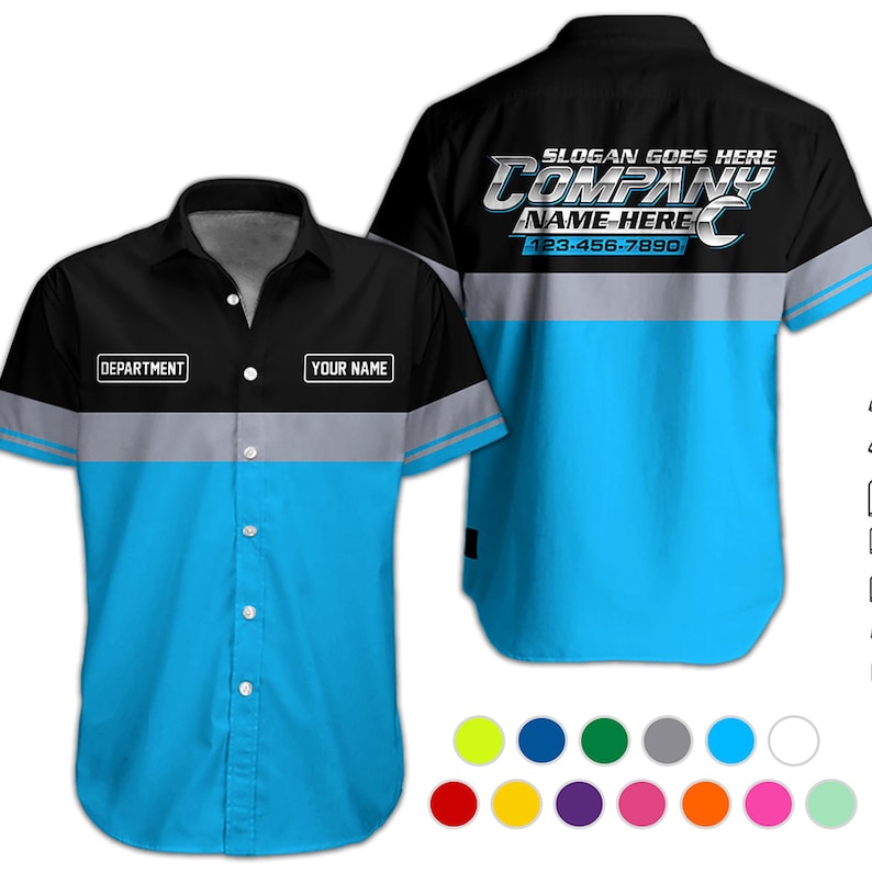 Mechanic Shirt, Custom Name Phone Mechanic Hawaii Shirt, Auto Repair Uniform, Garage Gift, Mechanic Gift, Father's Day Gift, Worak Shirt Blue