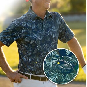 Jurassic Polo Shirt, Jurassic World Shirt,  Dinosaur Shirt, Tropical Golf Polo Shirt, Polo Shirt for Men, Funny Dinosaur Golf Polo Shirt