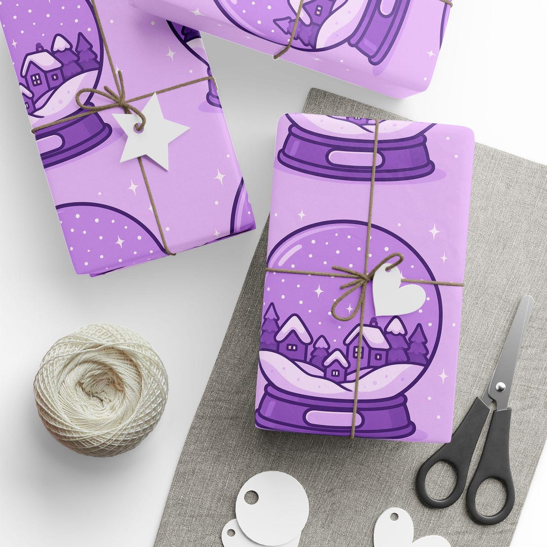 Purple Snow Globe Pattern Wrapping Paper Holiday Winter Gift Wrap