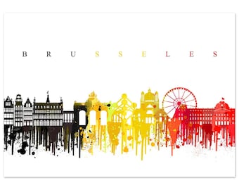 Brussels City Skyline Poster, Belgium Flag Colours Wall Art, Belgian Home Decor