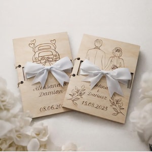 Personalized wooden money holder wedding card with engraving — a practical, beautiful and lasting gift for the Bride and Groom