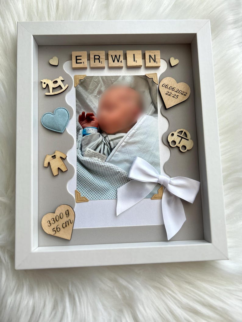 Personalized Baby Boy Birth Frame • Custom Name & Birth Stats Shadow ...