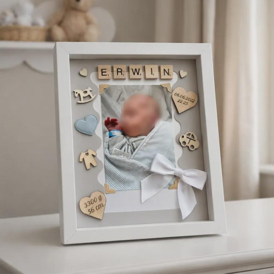 Personalized Baby Boy Birth Frame • Custom Name & Birth Stats Shadow ...