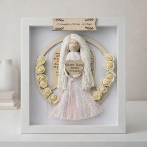 Regalo di battesimo per padrini • Cornice personalizzata con angelo in macramè • Ricordo di battesimo inciso per neonato