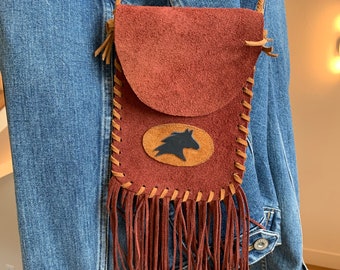 Spirit Horse Bag Shoulder Bag Mini Purse Passport Holder Fringe Medicine Bag Boho Purse Crossbody Bag