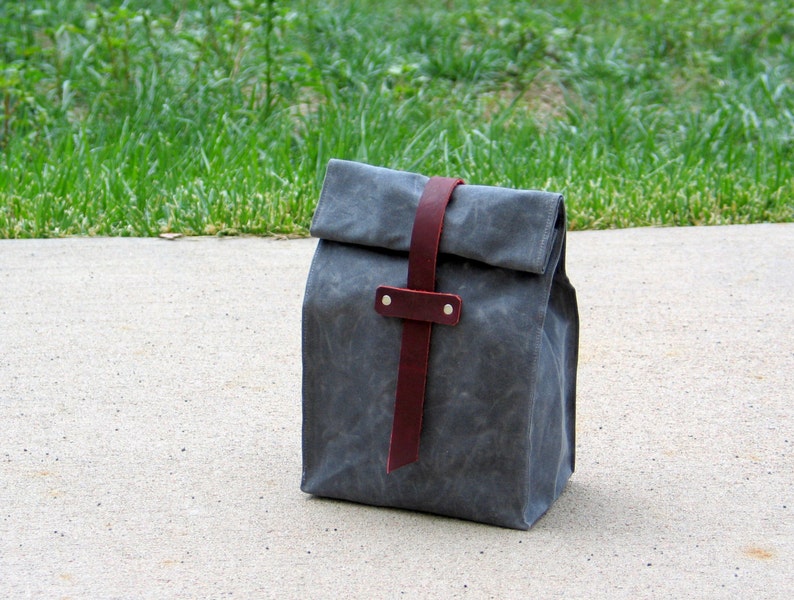 Waxed Canvas and Leather Lunch Tote Waxed Canvas Lunch Bag - Etsy