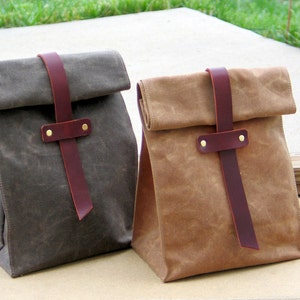 Waxed Canvas and Leather Lunch Tote Waxed Canvas Lunch Bag image 4