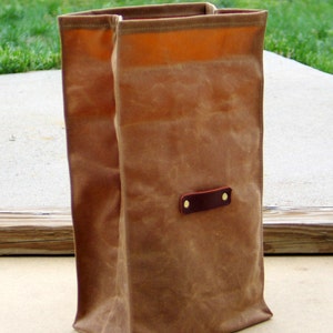 Waxed Canvas and Leather Lunch Tote Waxed Canvas Lunch Bag image 2