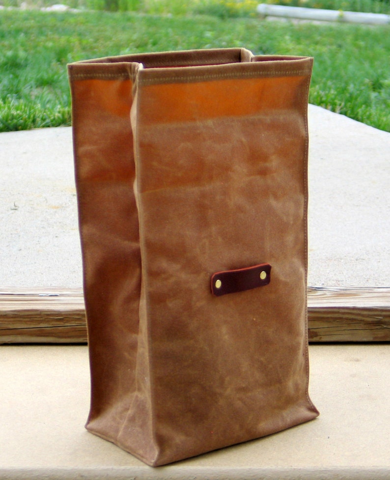 Waxed Canvas and Leather Lunch Tote Waxed Canvas Lunch Bag image 2