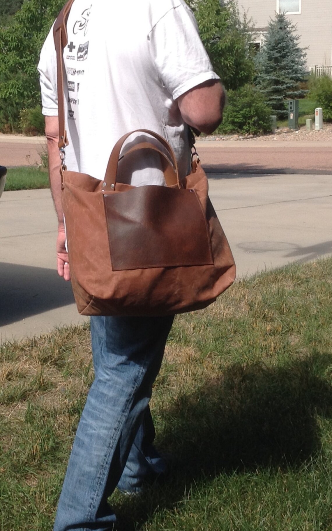 Waxed Canvas Leather Tote Men Bag Commuter Bag Leather Etsy