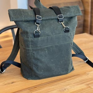 Waxed Canvas Roll-Top Backpack - Roll-Top Rucksack - Day Pack