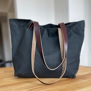 Waxed Canvas Tote- Waxed Canvas and Leather Tote- Waxed Canvas Beach Tote- Carry-on Tote- Available in 4 colors