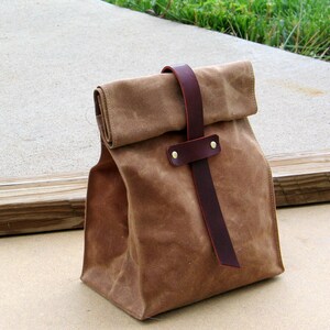 Waxed Canvas and Leather Lunch Tote Waxed Canvas Lunch Bag image 3