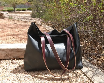Large Leather Tote- Leather Shopper- Leather Bag