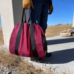 Waxed Canvas Wood Carrier- Waxed Canvas Log Carrier- Wood Tote- Log Tote