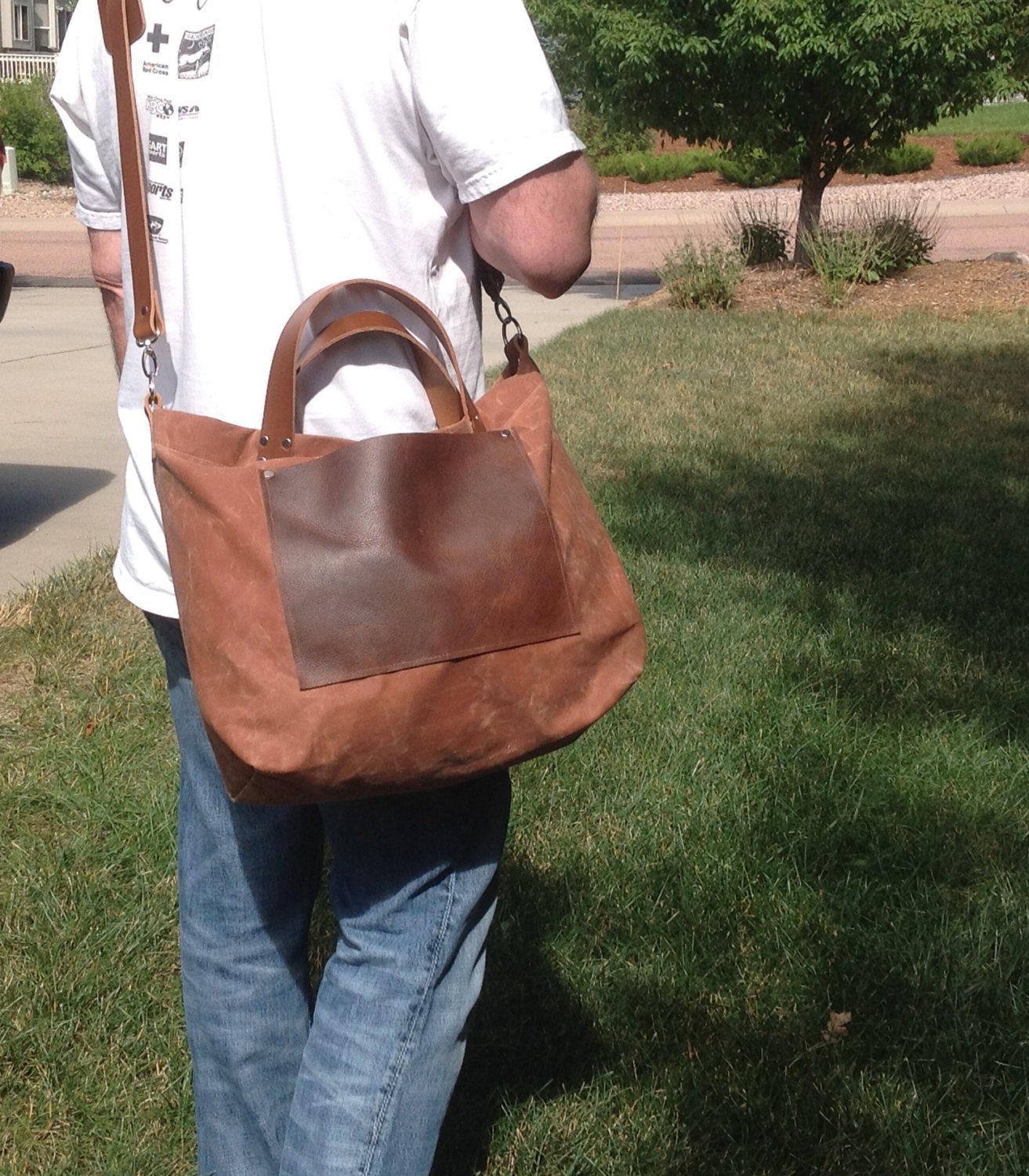 Waxed Canvas and Leather Tote Bag – Commuter Weekender With