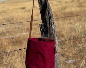 Waxed Canvas Bucket Bag- Repurposed Leather Horse Tack- Waxed Canvas Purse- Small Waxed Canvas Tote- One Of A Kind - OOAK