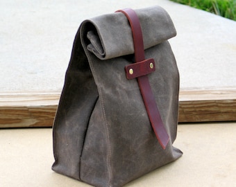 Waxed Canvas and Leather Lunch Tote Waxed Canvas Lunch Bag