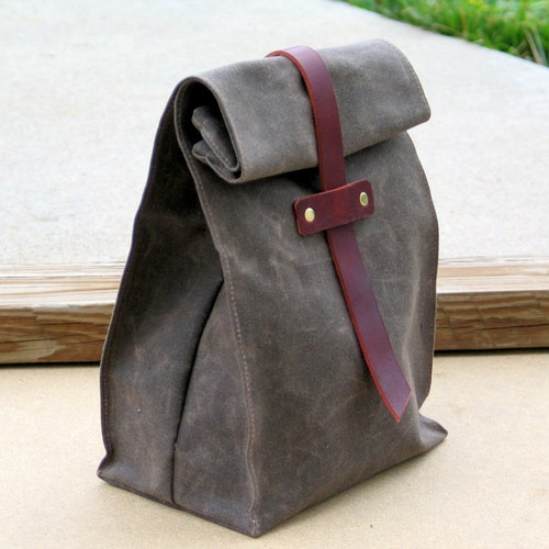 Waxed Canvas and Leather Lunch Tote Waxed Canvas Lunch Bag Etsy