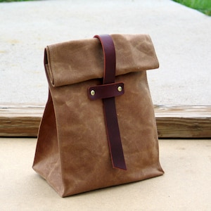 Waxed Canvas and Leather Lunch Tote Waxed Canvas Lunch Bag image 1