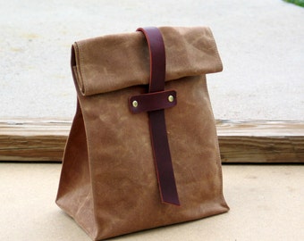 Waxed Canvas and Leather Lunch Tote Waxed Canvas Lunch Bag