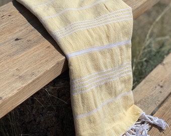 Turkish Cotton Towel Turkish Pestemal in Yellow and White Stripes
