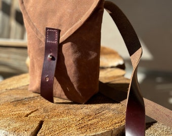 Small Waxed Canvas and Leather Pouch- Crossbody Satchel