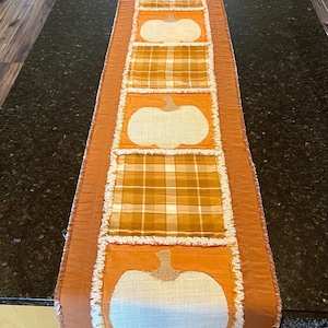 Extra long Fall table runner|Pumpkin theme|Rag quilt style|Farmhouse