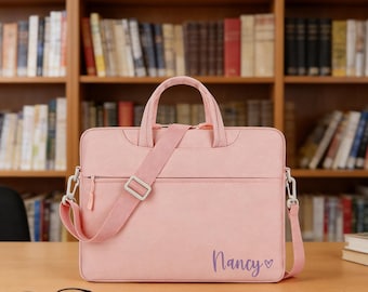 Personalized 15.6" Laptop Bag – Custom Name Laptop Sleeve for 14-15.6" Laptop & iPad, Business Travel Briefcase, Monogrammed Computer Case