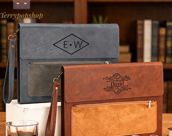 Personalized Leather A4 Document Organizer Portfolio Business File Folder Laptop Sleeve Large Capacity Office Briefcase Gift