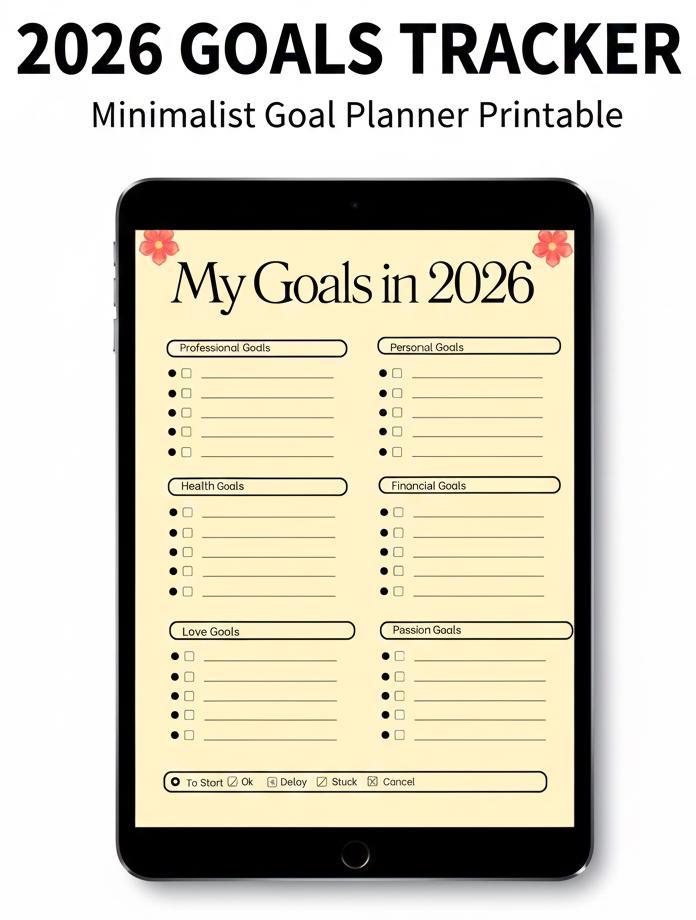 2026 Goals Planner | Minimalist Printable Worksheet for Goal Setting ...