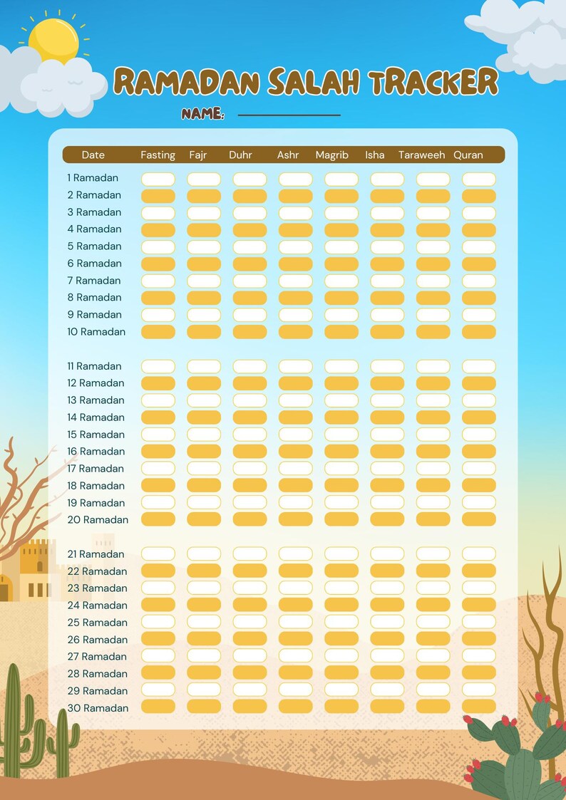 Digital Ramadan Salah & Fasting Tracker Printable 2026 , Islamic Prayer ...