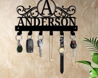 Personalized Monogram Key Holder – Ornamental “A” with Custom Name Panel & Hooks for Wall Display or Everyday Gift Decor, Key Organizer